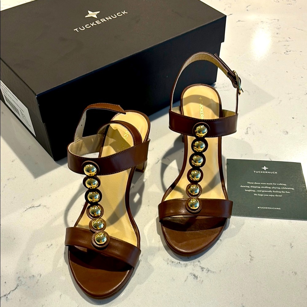 Tuckernuck Brown Heels with Gold Accents